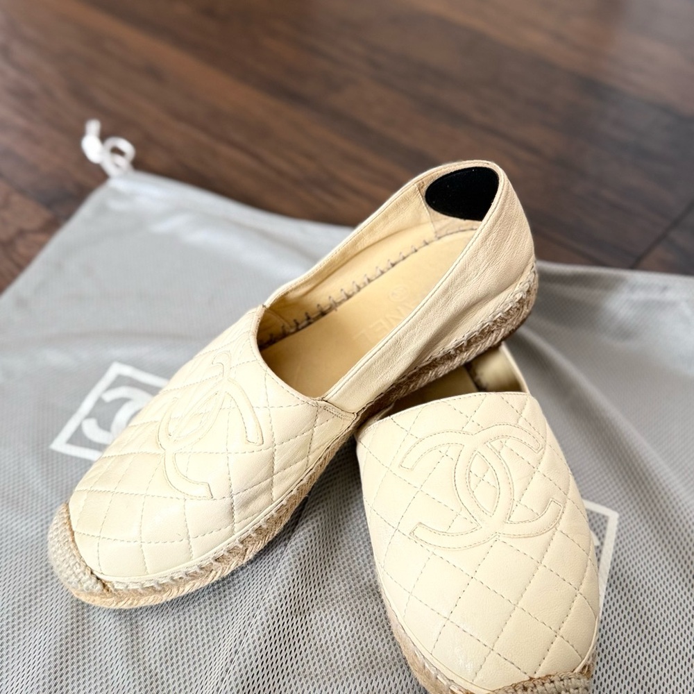 Chanel Cream Espadrille Flats